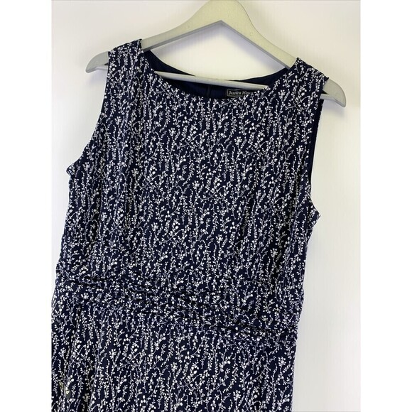 Jessica Howard Navy Blue White Floral Midi Dress Sleeveless Womens XL Fit Flare - Picture 2 of 11